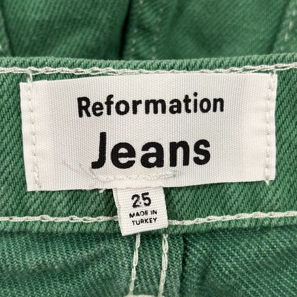 Reformation Size 25 Green Cowboy High Rise Straight Jeans Organic Cotton - Picture 3 of 7